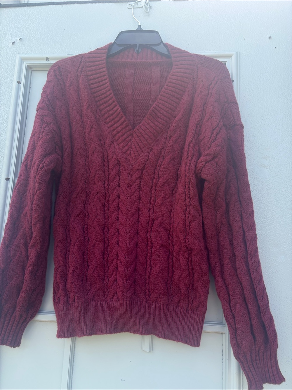 SHEIN Red Cable Knit V-Neck Sweater